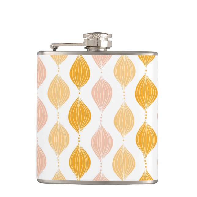 Abstract golden ogee pattern background hip flask (Front)