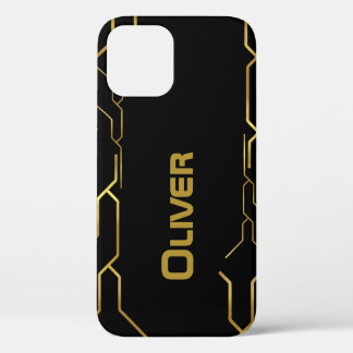 Abstract golden pattern on black with custom name iPhone 12 pro case