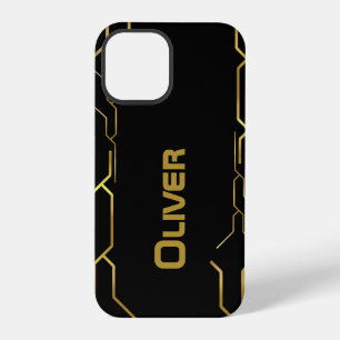 Abstract golden pattern on black with custom name iPhone 12 pro case