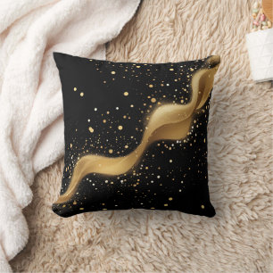 Abstract Golden Sparkle and Starry Swirl Throw Pillow