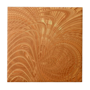 Abstract Golden Waves Ceramic Tile