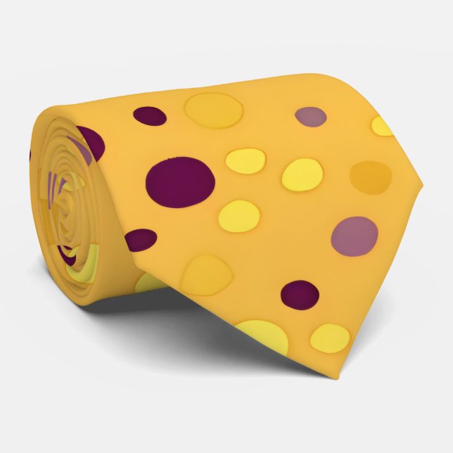 Abstract Golden Yellow & Plum Purple Polka Dot  Tie (Rolled)