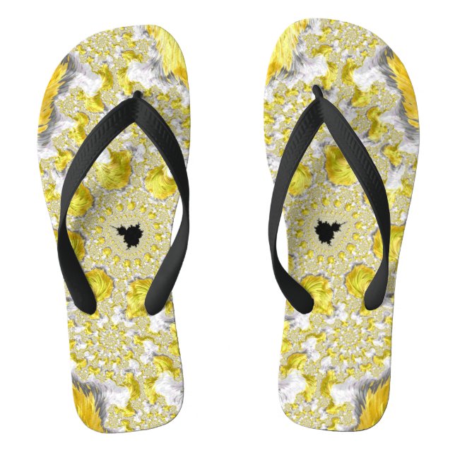 Abstract Golden Yellow Symmetrical Fractal Flip Flops (Footbed)
