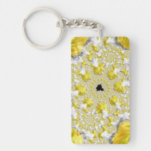 Abstract Golden Yellow Symmetrical Fractal Keychain