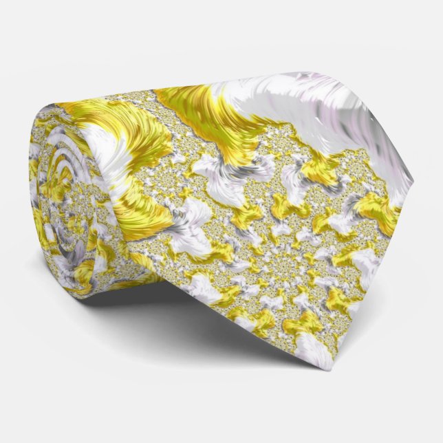 Abstract Golden Yellow Symmetrical Fractal Tie (Rolled)