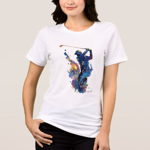 Abstract Golfer Fluid Ink Watercolor Action Art Tri-Blend Shirt