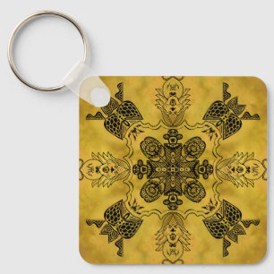 Abstract Goth Tribal Line Drawing Repeat Pattern Keychain