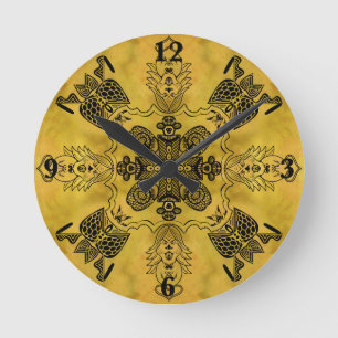 Abstract Goth Tribal Line Drawing Repeat Pattern Round Clock