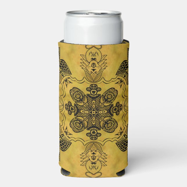 Abstract Goth Tribal Line Drawing Repeat Pattern Seltzer Can Cooler (Seltzer Front)