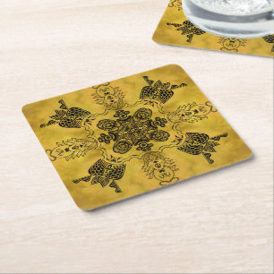 Abstract Goth Tribal Line Drawing Repeat Pattern Square Paper Coaster