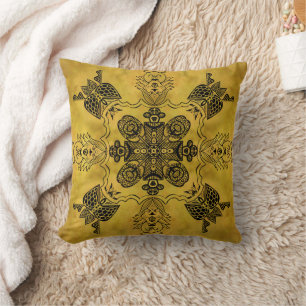 Abstract Goth Tribal Line Drawing Repeat Pattern Throw Pillow