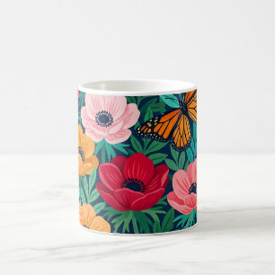 Abstract Gouache Anemones Butterfly Coffee Mug