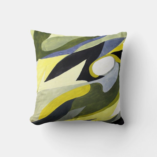Abstract Gouache Composition: Yellow, Grey, Black. Throw Pillow (Front)