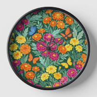 Abstract Gouache Marigolds Butterflies Art Clocks