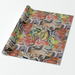 abstract graffiti art mural text type womans face wrapping paper