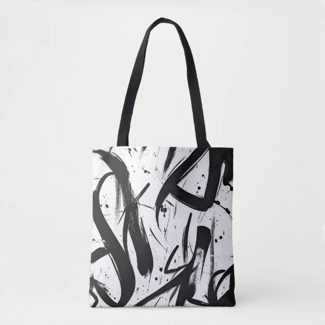 Abstract Graffiti Tote Bag – Bold Black & White  (Front)