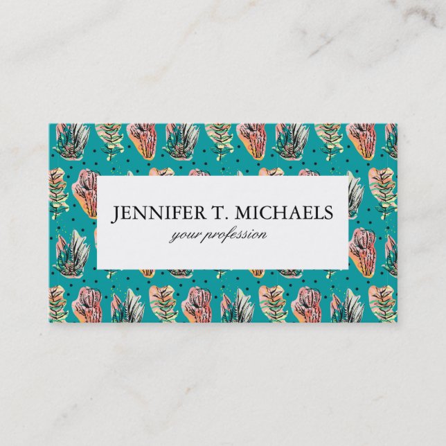 Abstract Graphic Cactus Succulent Pattern Business Card (Front)