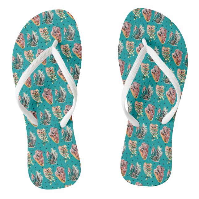 Abstract Graphic Cactus Succulent Pattern Flip Flops (Footbed)