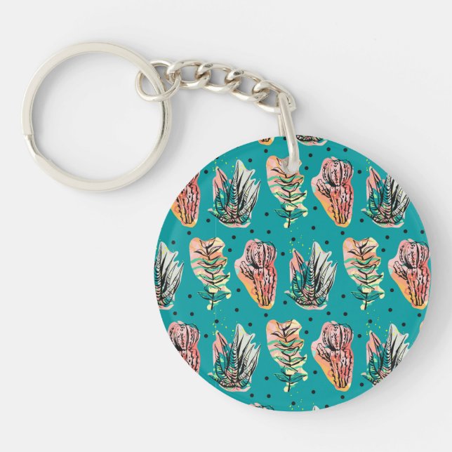 Abstract Graphic Cactus Succulent Pattern Keychain (Front)