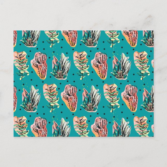 Abstract Graphic Cactus Succulent Pattern Postcard (Front)