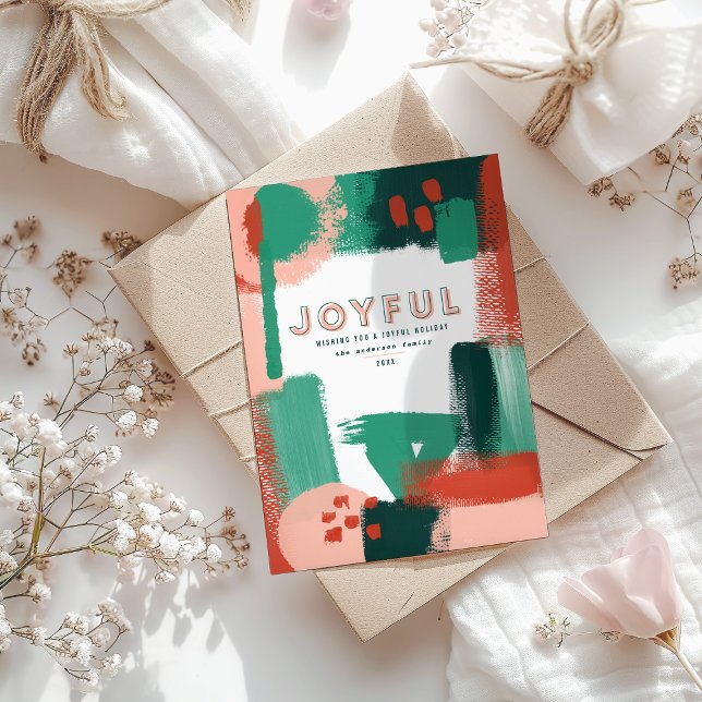 Abstract graphic red, pink + green joyful photo announcement (Creator Uploaded)