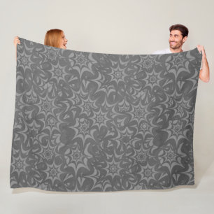 Abstract Gray Floral Star Pattern Fleece Blanket