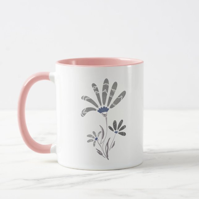 Abstract Grayscale Psychedelic Flowers Mug (Left)