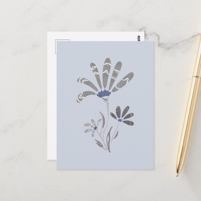 Abstract Grayscale Psychedelic Flowers Postcard (Front/Back In Situ)