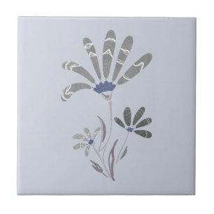 Abstract Grayscale Psychedelic Flowers Tile