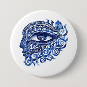 Abstract Greek Evil Eye With Greek Key 3 Inch Round Button