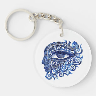 Abstract Greek Evil Eye With Greek Key Keychain