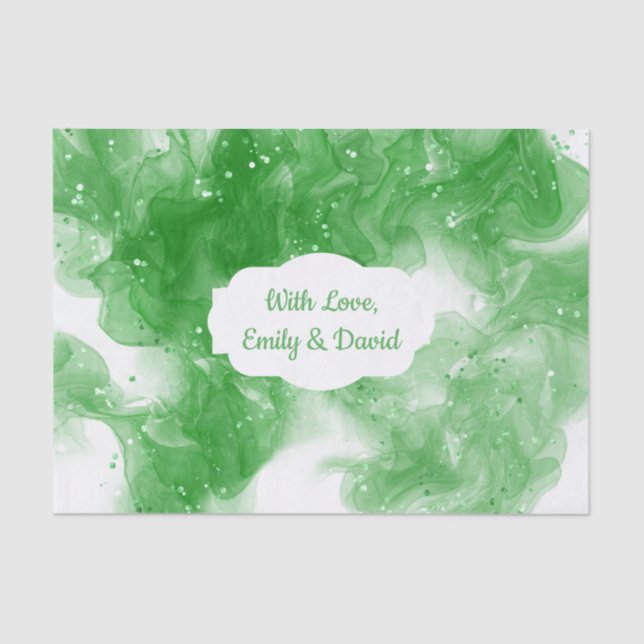 Abstract Green Alcohol Ink art Personalized Tissue Paper (Front)