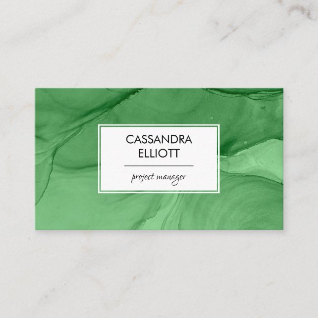 Abstract Green Alcohol Ink Liquid Art Business Card (Front)