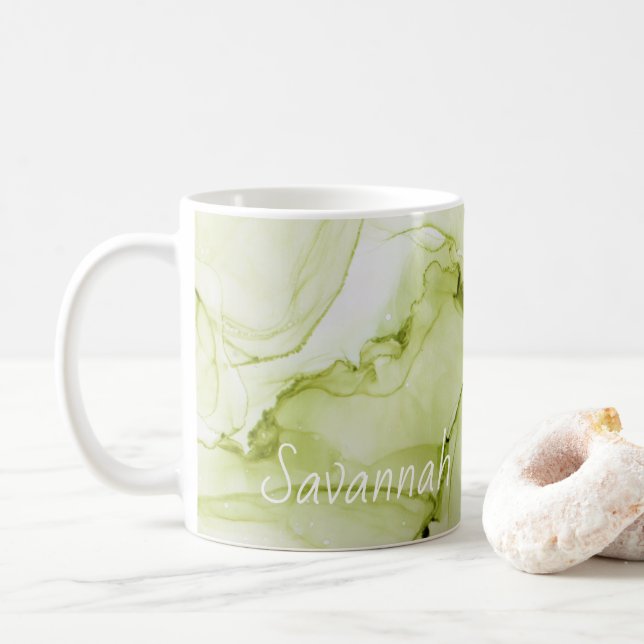 Abstract Green Alcohol Ink Named Coffee Mug (With Donut)