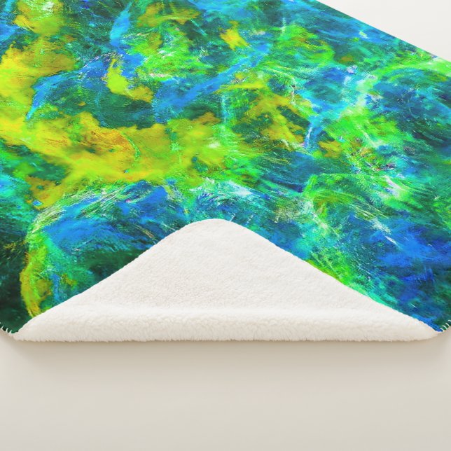 Abstract Green and Blue Flames  Sherpa Blanket (3/4)