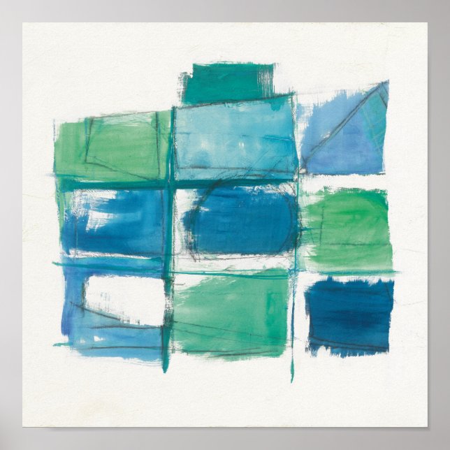 Abstract Green And Blue On White Poster (Front)