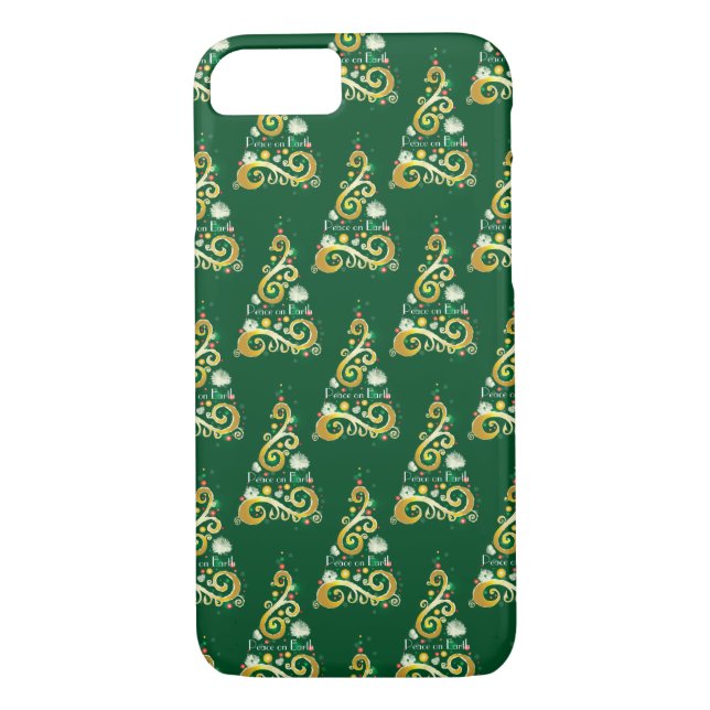 Abstract green and gold Christmas tree pattern Case-Mate iPhone Case (Back)