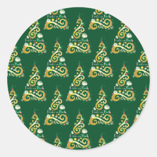 Abstract green and gold Christmas tree pattern Classic Round Sticker