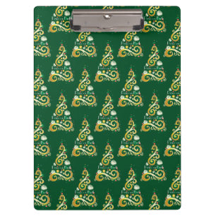 Abstract green and gold Christmas tree pattern Clipboard