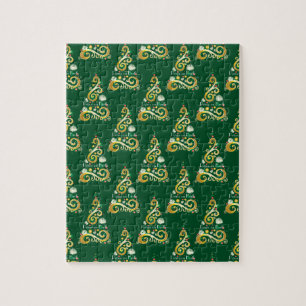 Abstract green and gold Christmas tree pattern Jigsaw Puzzle