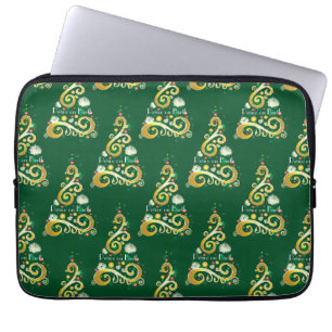 Abstract green and gold Christmas tree pattern Laptop Sleeve