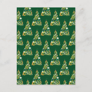 Abstract green and gold Christmas tree pattern Postcard