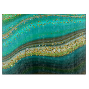 Abstract Green and Gold Glitter Cutting Board