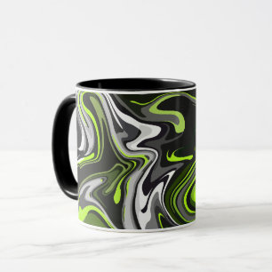 Abstract Green and Grey Fluid Art with Bold Swirls Mug