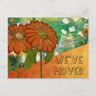 Abstract Green and Orange Floral New Address Postcard