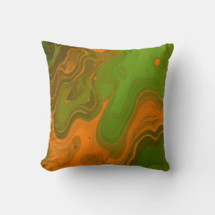 Abstract Green and Orange Swirl Modern Art Throw Pillow