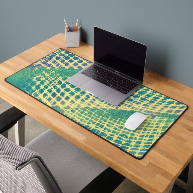 Abstract Green and Purple on Yellow Desk Mats (Office 2)