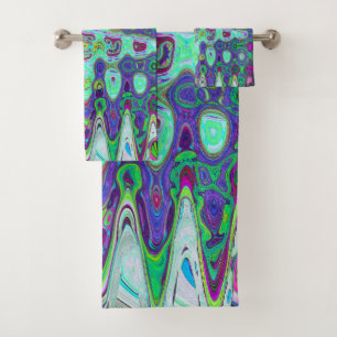 Abstract Green and Purple Wavy Mosaic Retro Bath Towel Set