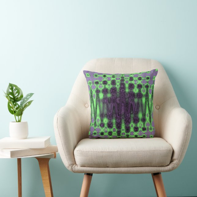 Abstract Green and Purple Wavy Tie Dye Clouds Throw Pillow (Chair)