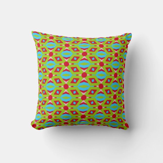 Abstract Green and Red Pattern with Red Circles Throw Pillow (Front)